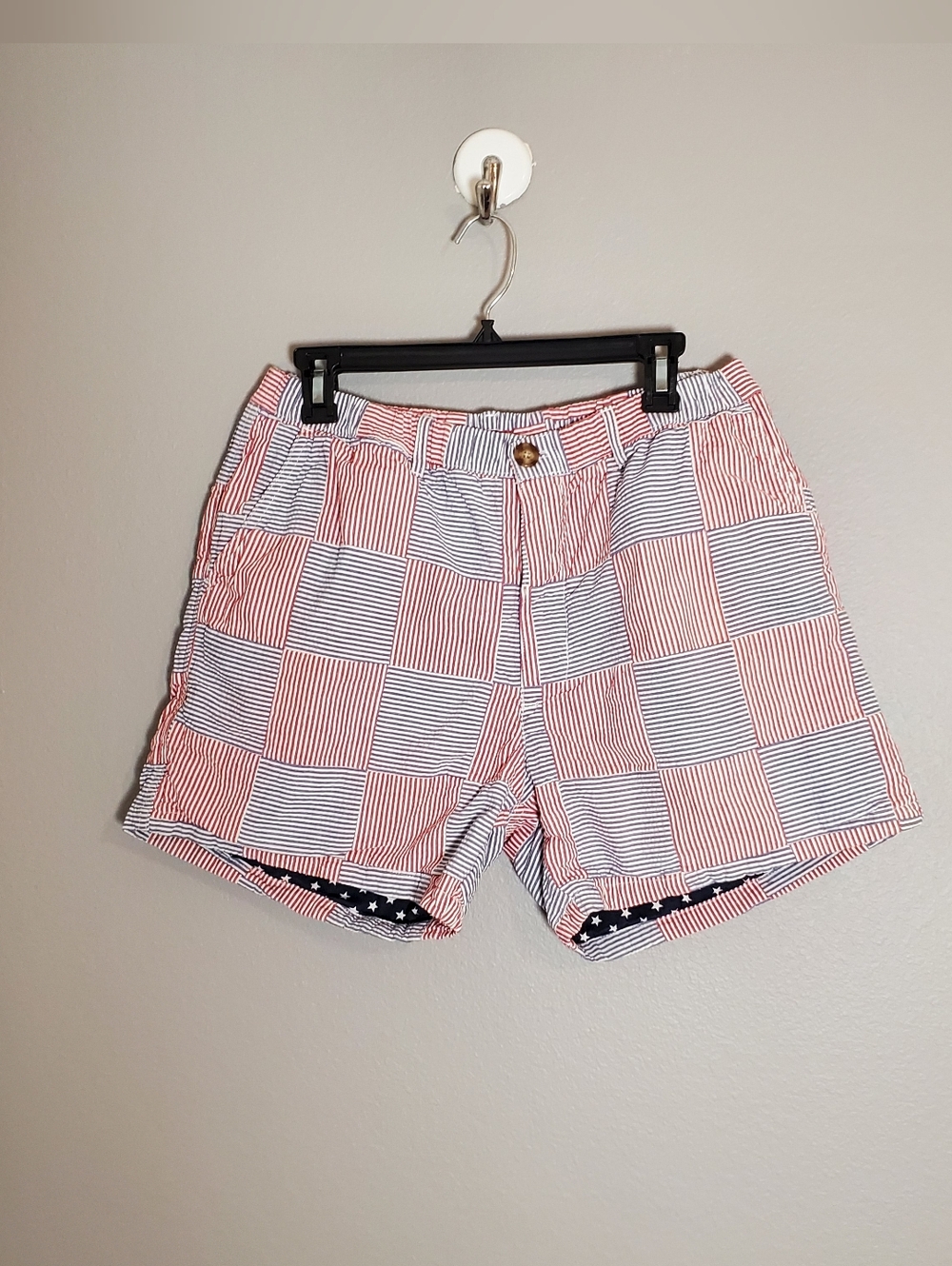 Chubbies Men's Shorts Patchwork Americana Red Blue Strips Size XL Rare